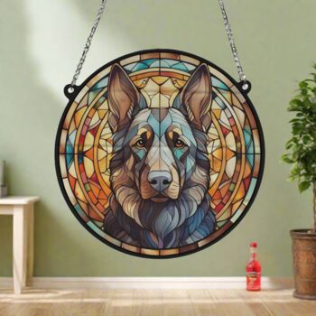 German Shepherd Black Stained Glass Effect Suncatcher, 4 of 5