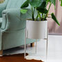 White Round Metal Planter With Stand, thumbnail 1 of 3