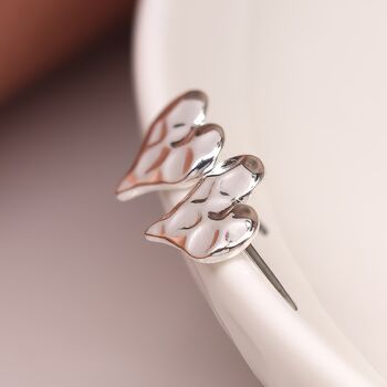 Silver Plated Hammered Heart Stud Earrings, 2 of 5