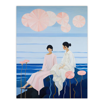 Seashore Chat Friendship Pink Blue Wall Art Print, 6 of 6