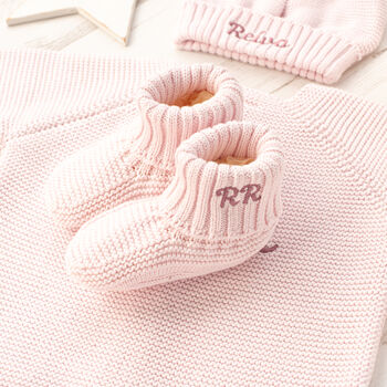Toffee Moon Cream Pointelle Baby Blanket And Booties Set, 6 of 12