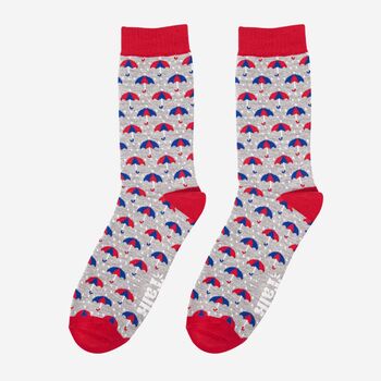 Men's Bamboo Socks Grey Red Umbrella, 2 of 5