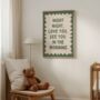 Night Night, Love You Wall Print | Olive Green And Cream, thumbnail 3 of 4