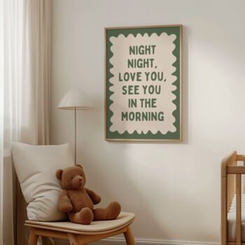 Night Night, Love You Wall Print | Olive Green And Cream, 3 of 4