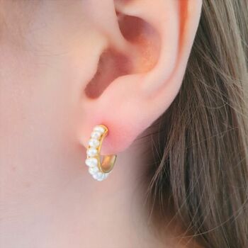 Freshwater Pearl And Gold Plated Hoop Earrings, 4 of 5