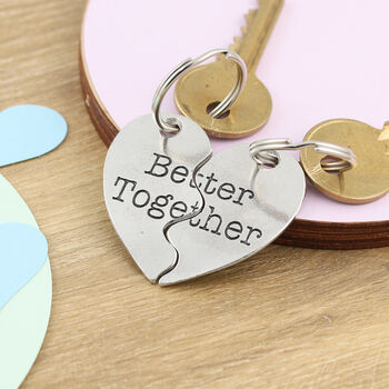 Better Together Couples Gift Split Heart Keyring, 5 of 5