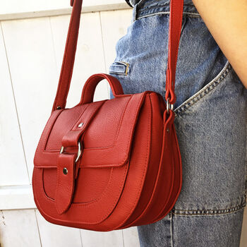 Handcrafted Red Leather Saddle Bag, 2 of 8