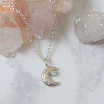 Crescent Moon Silver Moonstone Necklace, 3 of 10