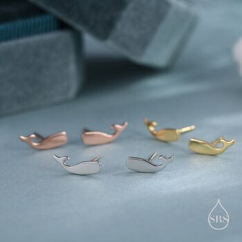 Tiny Whale Stud Earrings In Sterling Silver, 5 of 11