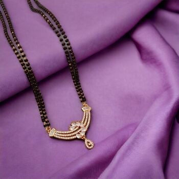 Zircon Mangalsutra Black Beads Pendant Necklace, 3 of 4