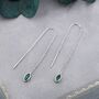 Sterling Silver Tiny Emerald Green Marquise Cz Threader Earrings, thumbnail 1 of 9