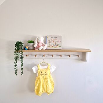 Nursery Shelf With Pegs. Oak Shaker Peg Shelf, 7 of 10