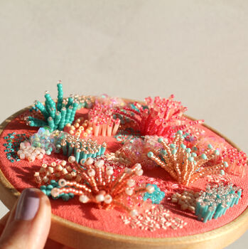 Coral Pink Embroidered Hoop, 4 of 7