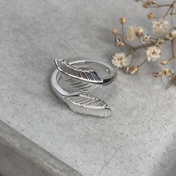 925 Sterling Silver Feather Wrap Ring, 2 of 6