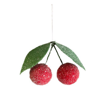 Christmas Spun Cotton Cherry Decoration, 6cm, 2 of 2