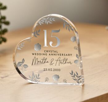 Personalised 15th Wedding Anniversary Gift – Crystal Heart Plaque, 2 of 3