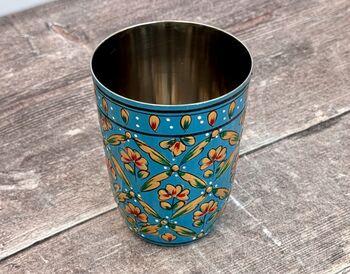 Hand Painted Blue And Gold Stainless Steel Drinking Tumbler, 3 of 4