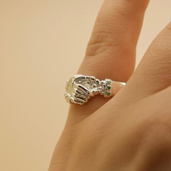 Skeleton Handshake Fede Ring With Emerald Cuffs, 3 of 3