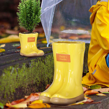 Set Of Two Personalised Yellow Welly Boots Planters, 3 of 10