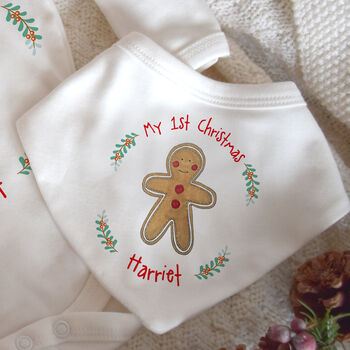 Personalised 1st Christmas Gingerbread Babygrow, 2 of 4