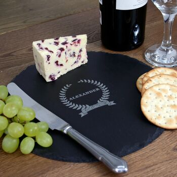 Personalised Wreath Round Slate Cheese Board, 5 of 5