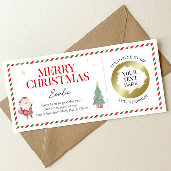 Personalised Christmas Scratch To Reveal Gift Voucher: Santa And Christmas Tree, 3 of 8