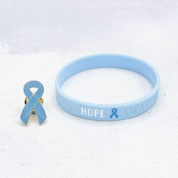 Light Blue Awareness Ribbon Bracelet Wristband, 3 of 10