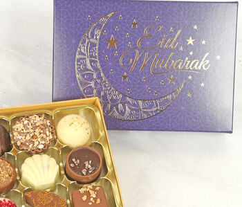 Eid Mubarak Purple And Gold 12 Chocolate Gift Box, 3 of 4