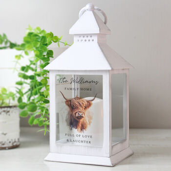 Personalised Highland Cow Lantern For New Home, 2 of 3