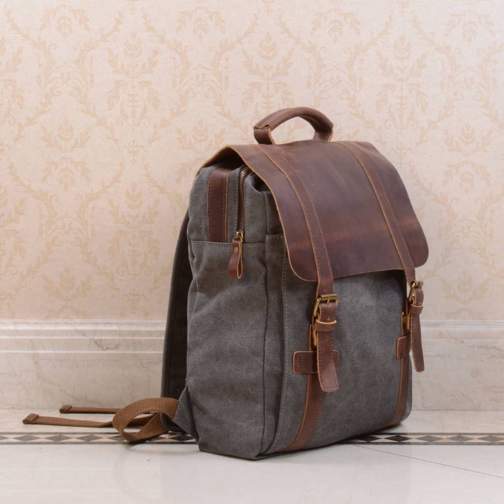 personalised canvas and leather backpack by eazo | 0