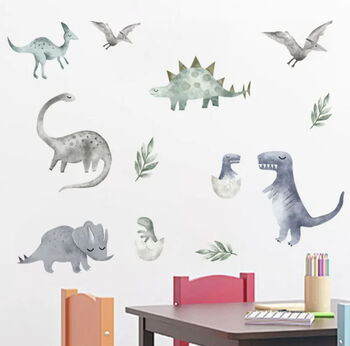 Neutral Colour Cartoon Dinosaur Wall Stickers, 5 of 9