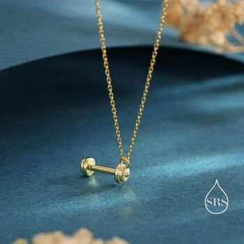 Sterling Silver Tiny Dumbbell Pendant Necklace, 4 of 12