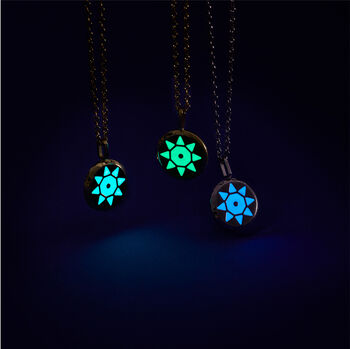 White Solis Aqua Blue Glowing Pendant Necklace With Uv Keyring Torch, 5 of 10