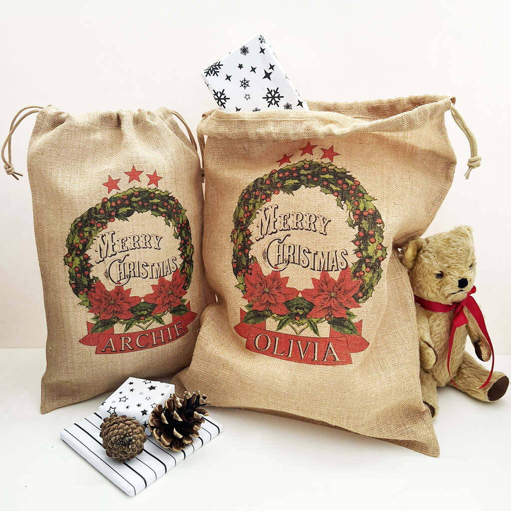 Personalised Traditional Wreath Christmas Sack, 1 of 3