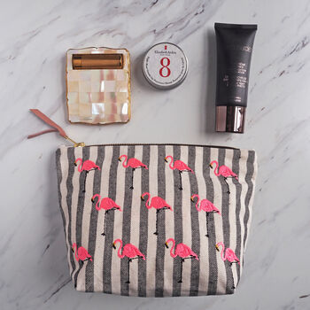 Embroidered Flamingo Cotton Make Up Bag, 10 of 11