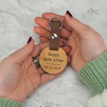 Personalised 'Happily Ever After' Wood Keyring For Her, 4 of 4