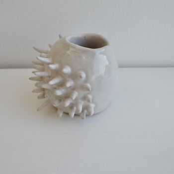 Handmade Small Round White Spiky Ceramic Cactus Vase, 6 of 6
