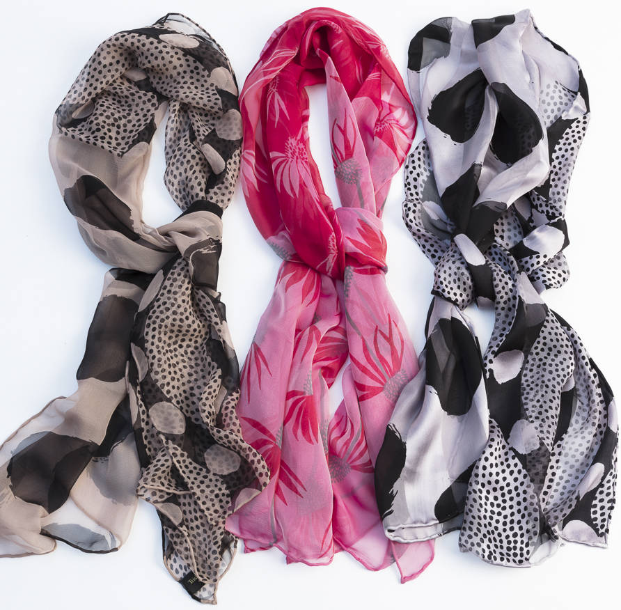 Hand Printed 100 Silk Chiffon Scarves By Trisha Needham