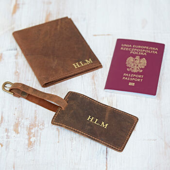 Personalised Leather Passport Cover And Luggage Tag Set, 3 of 7