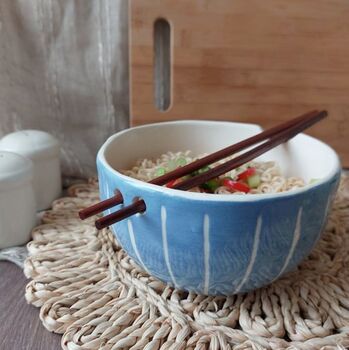 Handmade Blue Stripes Noodle Bowl, 4 of 11