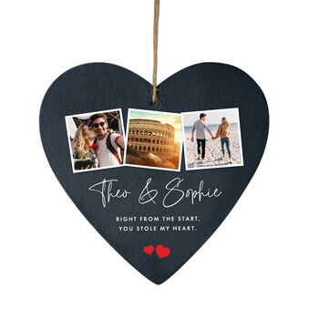 Personalised Couples Photo Slate Heart Hanging Decoration 15 X 16cm, 5 of 7