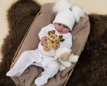 Personalised Grey Knitted Baby Blanket With Pom Pots, 4 of 9