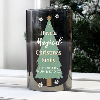 Personalised Christmas Tree Smoked Glass LED Candle, 2 of 4