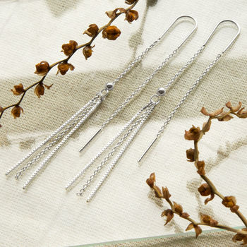 Sterling Silver Tassel Threader Earrings, 2 of 4