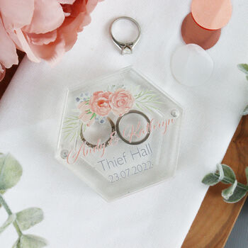 Hexagonal Acrylic Personalised Wedding Ring Box, 4 of 12