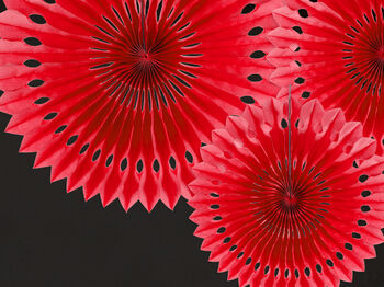 Red Decorative Tissue Paper Fans X Three, 3 of 5