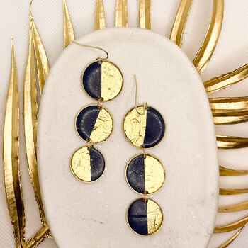 Navy And Gold Foil Large Statement Drop Earrings, 2 of 9