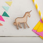 Illustrated Wooden Unicorn Brooch, thumbnail 1 of 3