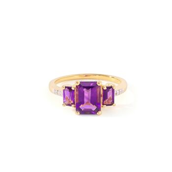 Sterling Silver Gold Plated Amethyst And Diamond Trilogy Ring, 3 of 6