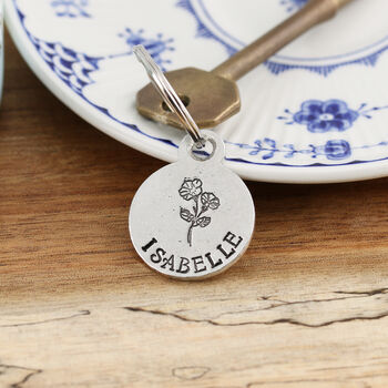 Personalised Birth Flower Pewter Keyring Birthday Gift For Her, 3 of 4